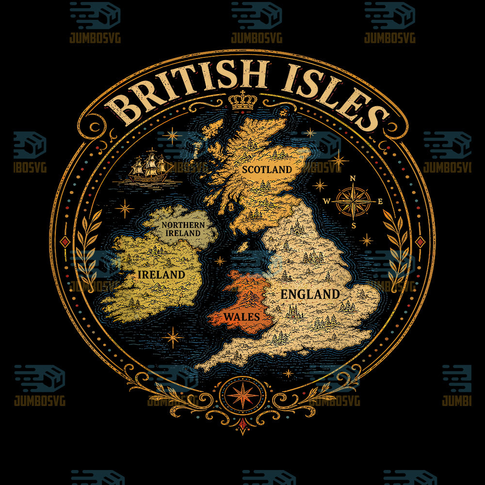 British-Isles-Sea-England-Scotland-WalesIreland-Vintage-Map-Png