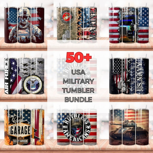 Bundle 50+ Files American Solider Veteran Sublimation Designs For 20oz Straight Tumbler, USA Military PNG File Digital Instant Download