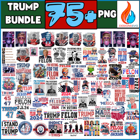 Bundle 75+ I'd Rather Vote For A Felon Than A Jackass 2024 Png, I'm Voting For The Felon Trump PNG, Trump for President, 4th Of July Png