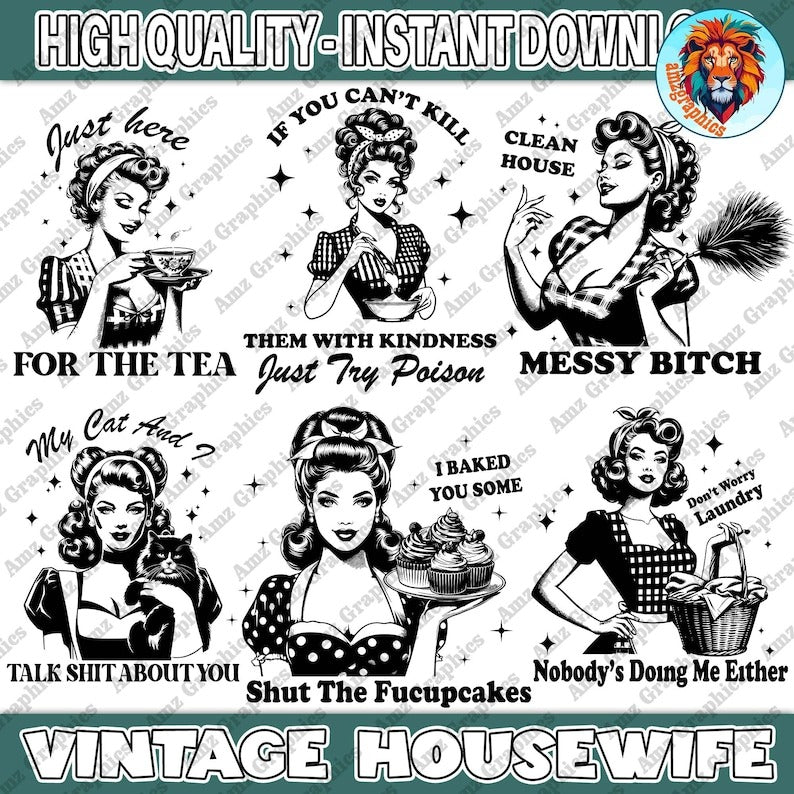 Bundle Retro Housewife Svg, Bundle 1950S Atomic Svg, Retro Png, Sassy Mom Cut File, Snarky Retro Svg, Housewife Sublimation Design