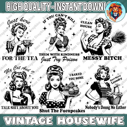 Bundle Retro Housewife Svg, Bundle 1950S Atomic Svg, Retro Png, Sassy Mom Cut File, Snarky Retro Svg, Housewife Sublimation Design