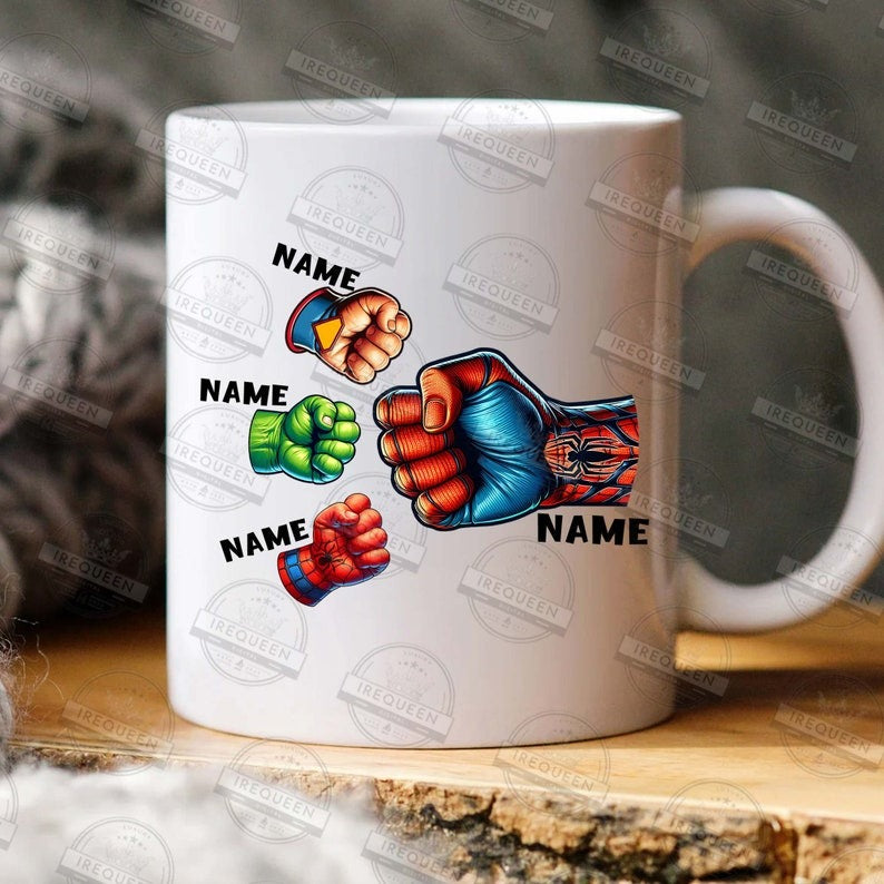 CUSTOM 1-6 Kids Holding Dad‘s Hand 11oz Mug PNG, Super Dad and Children Hands , Father's Day Fist Bump Mug, Hand Fist Bump Mug, Digital File