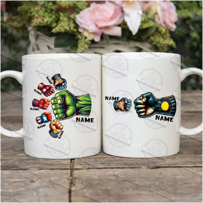 CUSTOM 1-6 Kids Holding Dad‘s Hand 11oz Mug PNG, Super Dad and Children Hands , Father's Day Fist Bump Mug, Hand Fist Bump Mug, Digital File