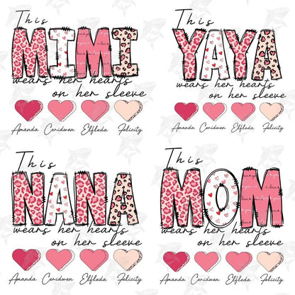 CUSTOM This Mama Gigi Granny Wears Her Heart On Her Sleeve Png Bundle, Valentine Custom Mama Heart Png Bundle, Digital Download.1