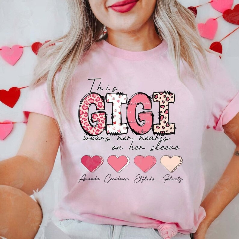 CUSTOM This Mama Gigi Granny Wears Her Heart On Her Sleeve Png Bundle, Valentine Custom Mama Heart Png Bundle, Digital Download.1