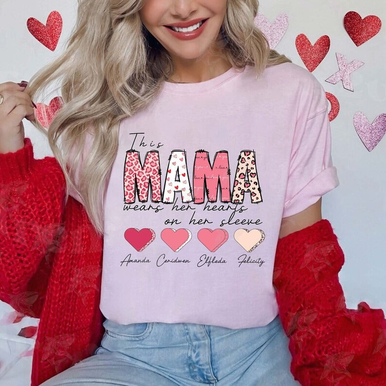 CUSTOM This Mama Gigi Granny Wears Her Heart On Her Sleeve Png Bundle, Valentine Custom Mama Heart Png Bundle, Digital Download.1