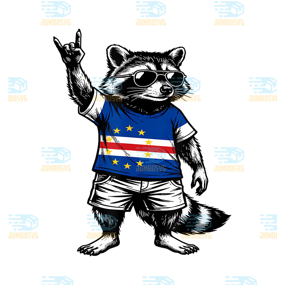 Cabo-Verde-Flag-Raccoon-Funny-Cape-Verde-Png