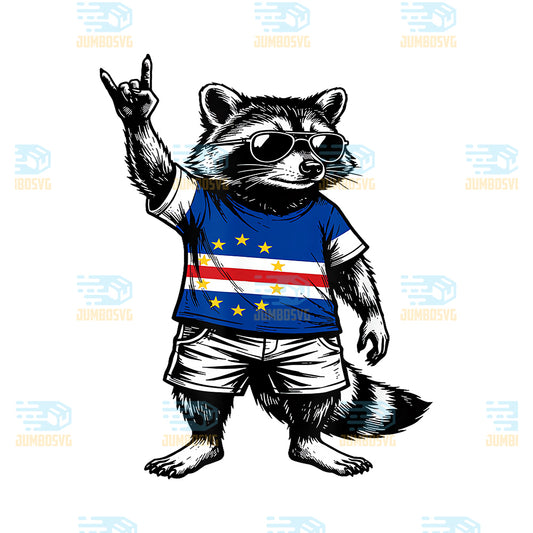 Cabo-Verde-Flag-Raccoon-Funny-Cape-Verde-Png