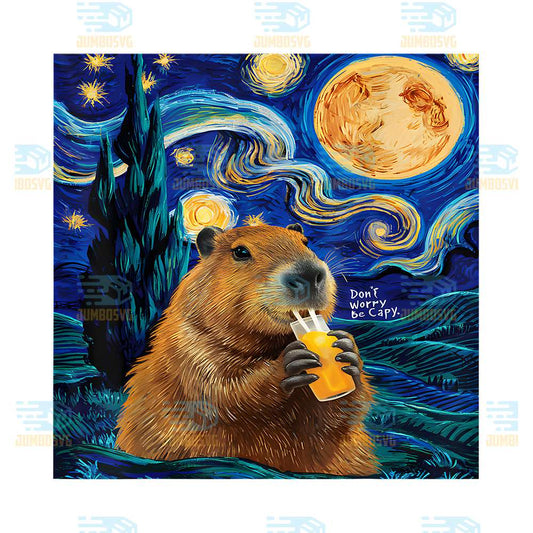 Capybara-In-Van-Gogh-Starry-Night-Don-t-Worry-Be-Capy-Png