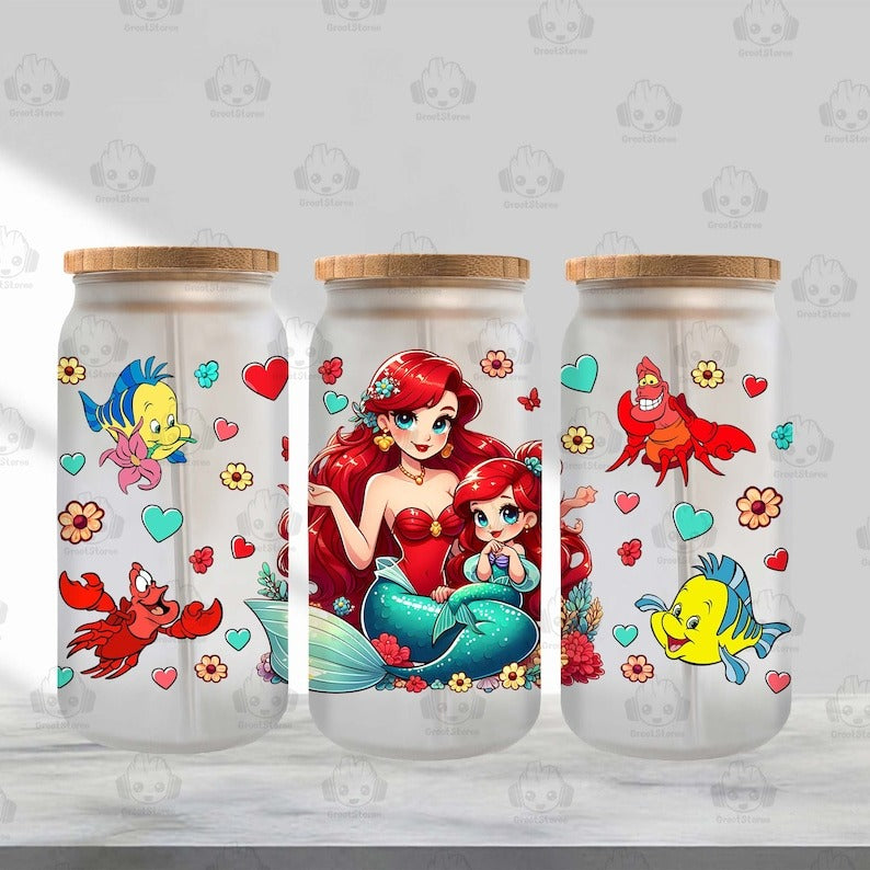 Cartoon Princess Mother’s Day Can Wrap 16oz Design Bundle, Gift For Mom Glass Can, Cartoon Mama Png, Girl Mom Era UV DTF Cup Wrap Design