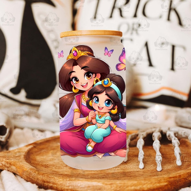 Cartoon Princess Mother’s Day Can Wrap 16oz Design Bundle, Gift For Mom Glass Can, Cartoon Mama Png, Girl Mom Era UV DTF Cup Wrap Design