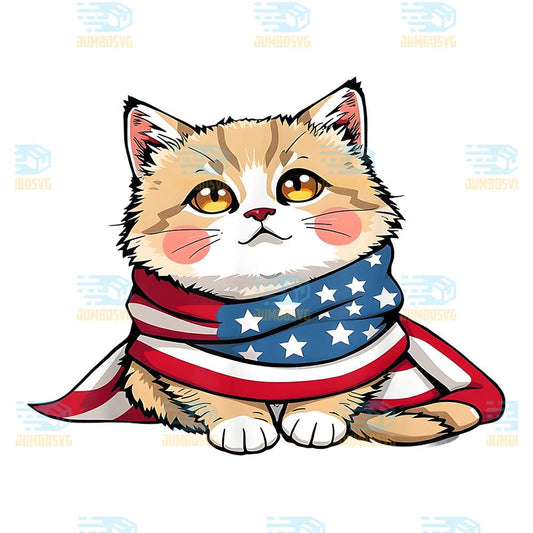 Cat-Summer-Flag-US-Memorial-Day-Png