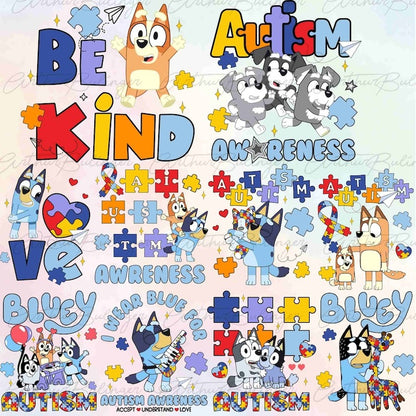 Character Cartoon Autism Png, Autism Awareness Png, Autism Puzzle Png, Funny Dog And Friends, Autism Support Png, Blue Dog Autism Awareness