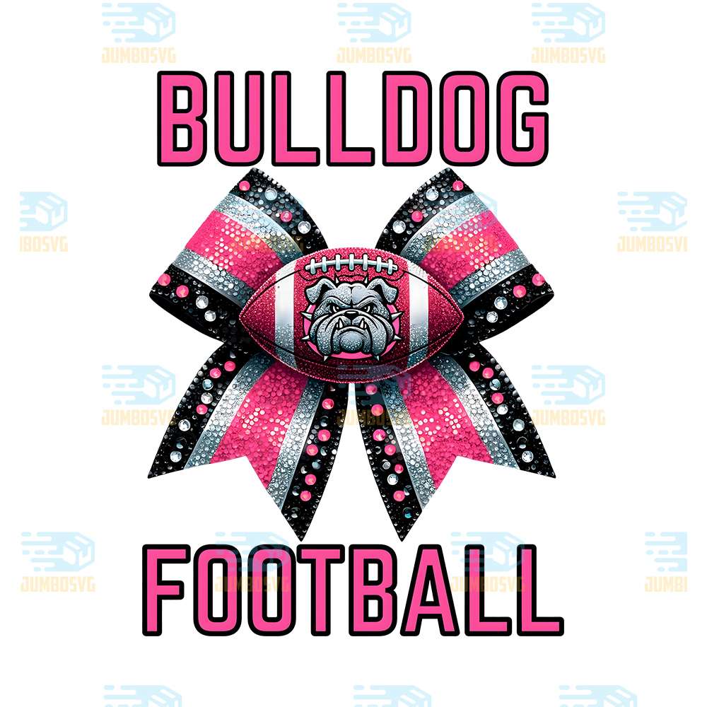 Cheer-Bow-Pink-Silver-Bulldog-Football-Png