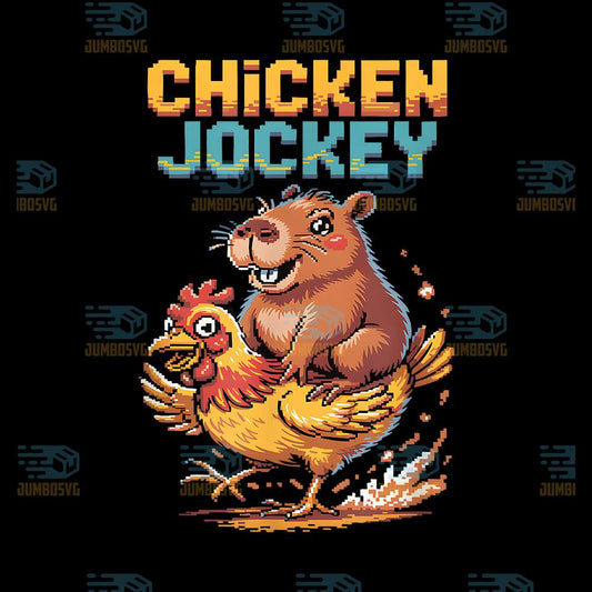 Chicken-Jockey-Capybara-Lovers-Pixel-Art-Gamer-Png