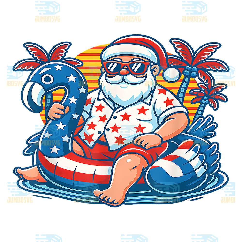 Christmas-In-4Th-Of-July-Santa-Flamingo-Pool-Float-Summer-Png