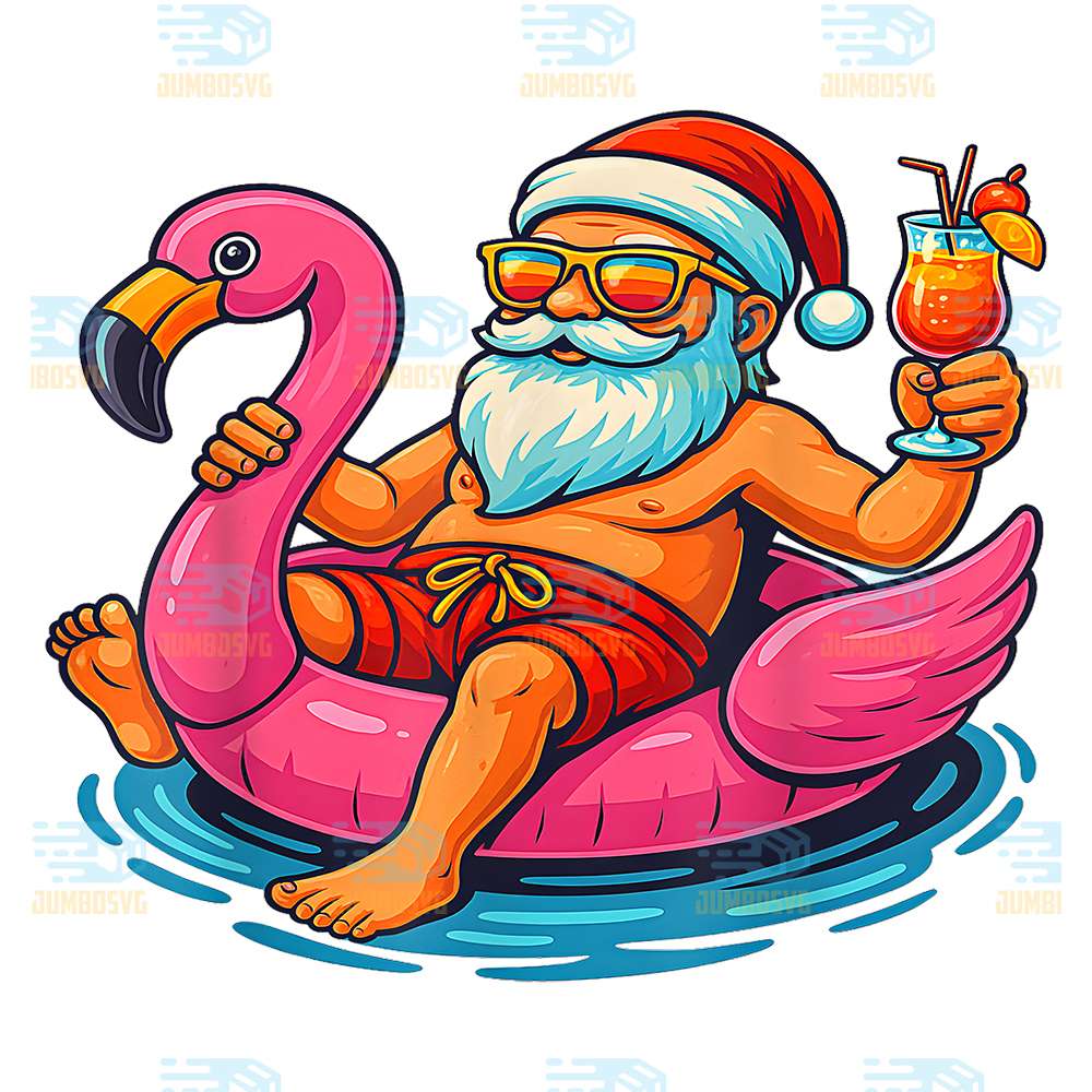 Christmas-In-July-Santa-Flamingo-Summer-Xmas-Png