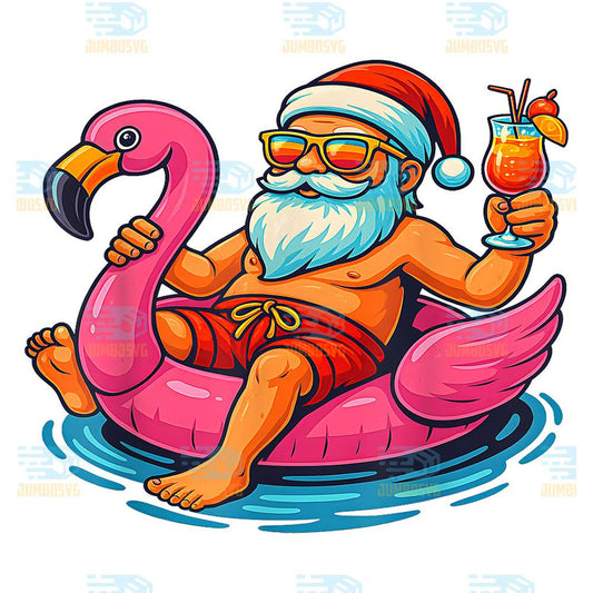 Christmas-In-July-Santa-Flamingo-Summer-Xmas-Png
