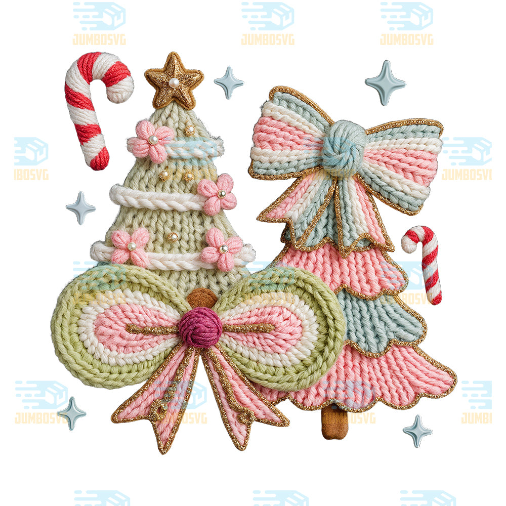 Christmas-Yarn-Crochet-Tree-Bow-Png