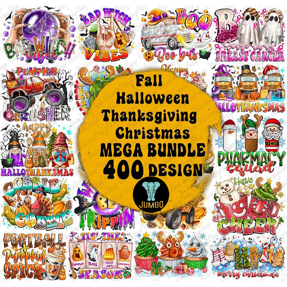 Christmas Halloween Fall Thanksgiving Bundle Png - Jumbosvg