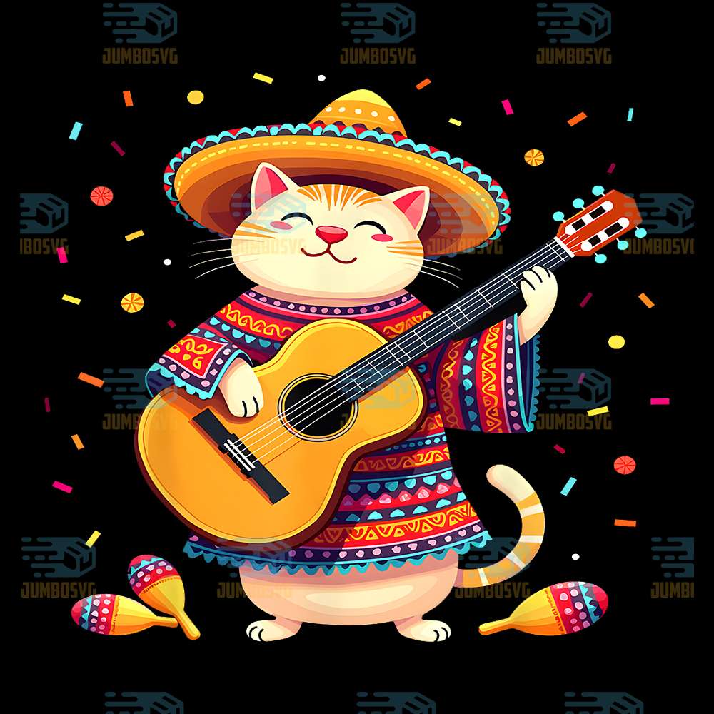 Cinco-De-Mayo-Guitar-Cat-Mexican-Sombrero-Png