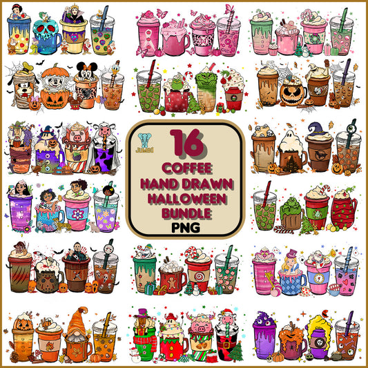 CoffeeHandDrawnHalloweenPngBundle