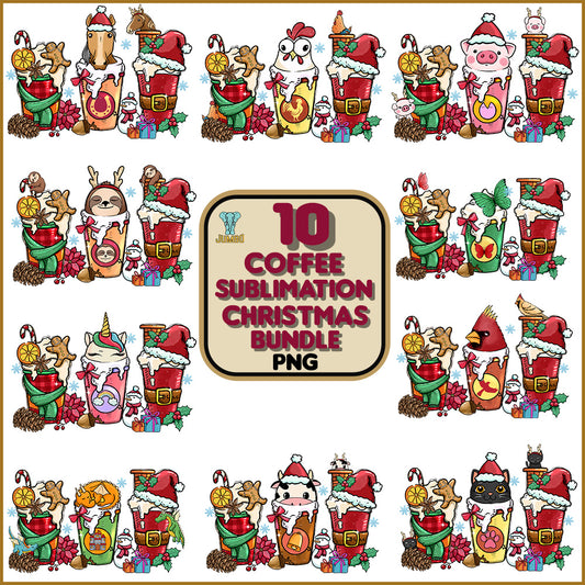 Coffee Sublimation Christmas Png Bundle