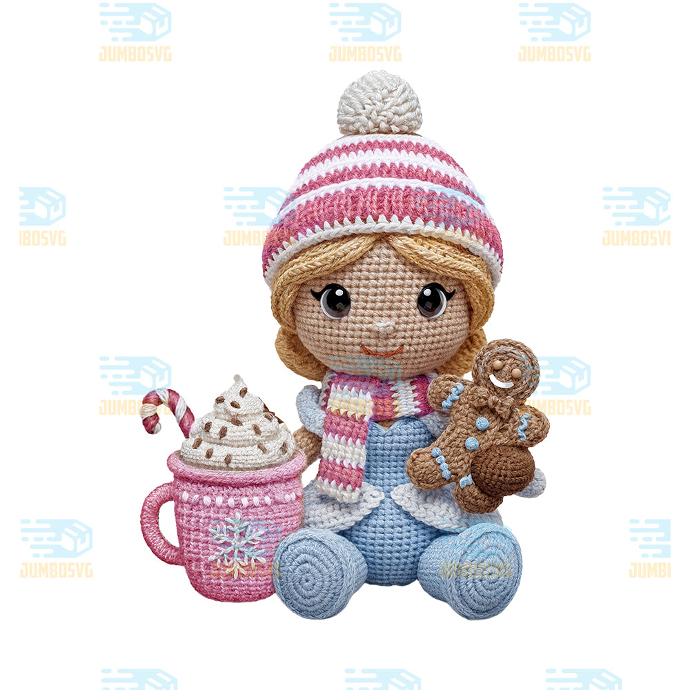 Crochet-Christmas-Girl-Png-Cute-Crochet-Winter-Girl-Png-Holiday-Crochet-Girl-With-Hot-Cocoa-Png-Gingerbread-Crochet-Girl-Png