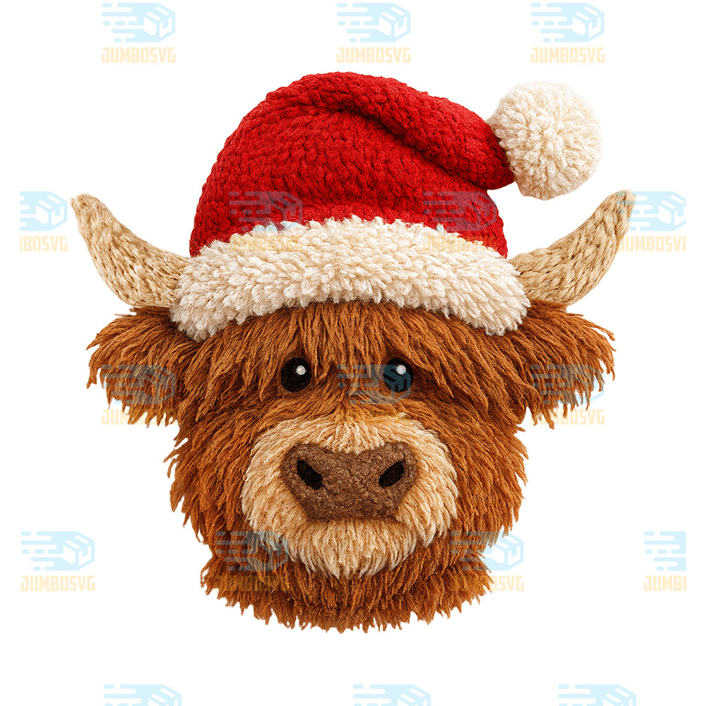 Crochet-Santa-Highland-Cow-Christmas-Png