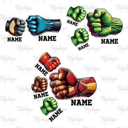 Custom 1-6 Kids Holding Dad‘s Hand Png Bundle, Super Dad and Children Hands Bundle, Father's Day Fist Bump, Hand Fist Bump Custom Name Kids