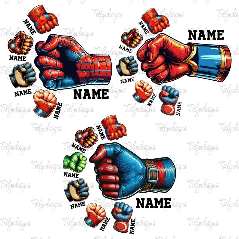 Custom 1-6 Kids Holding Dad‘s Hand Png Bundle, Super Dad and Children Hands Bundle, Father's Day Fist Bump, Hand Fist Bump Custom Name Kids