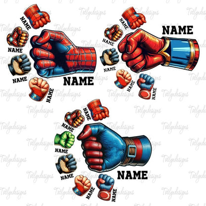 Custom 1-6 Kids Holding Dad‘s Hand Png Bundle, Super Dad and Children Hands Bundle, Father's Day Fist Bump, Hand Fist Bump Custom Name Kids