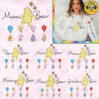 Custom Mama Nana Grandma Bear Est.2024 Png, Mama With Kid Name on Sleeve Png, Retro Mama Bear Png, Happy Mother's Day Png, Gift For Mom