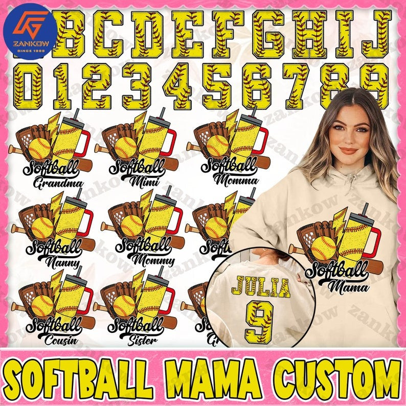 Custom Softball Mama Nana Grandma Png Bundle, Softball Alphabet Png, Softball Mom Png, Softball Season Png, Sports Mom Png, Digital File