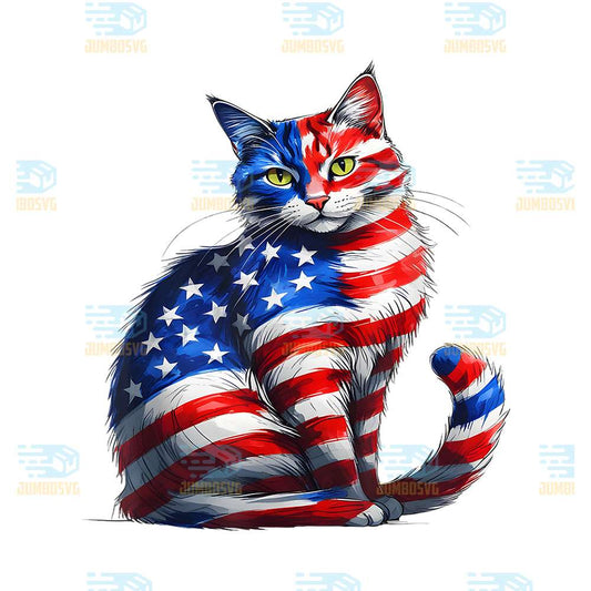 Cute-Cat-With-Green-Eyes-USA-Flag-4th-Of-July-Png
