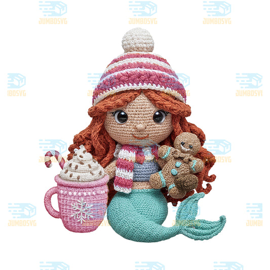 Cute-Yarn-Mermaid-Anna-Hot-Cocoa-Png-Crochet-Gingerbread-Girl-Png-Christmas-Mermaid-Png-Holiday-Hot-Cocoa-Mermaid-Png