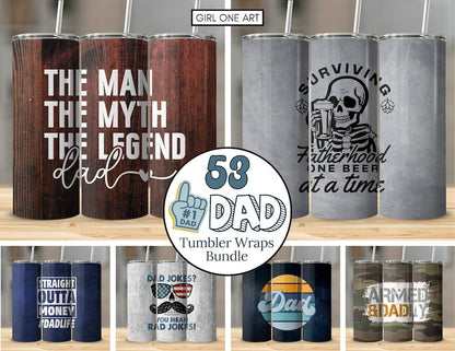 Dad Tumbler Wrap Bundle 20oz Skinny Straight Funny Man Sayings Sublimation Father's Day Design Dad Life Digital Download Grandpa Stepdad PNG