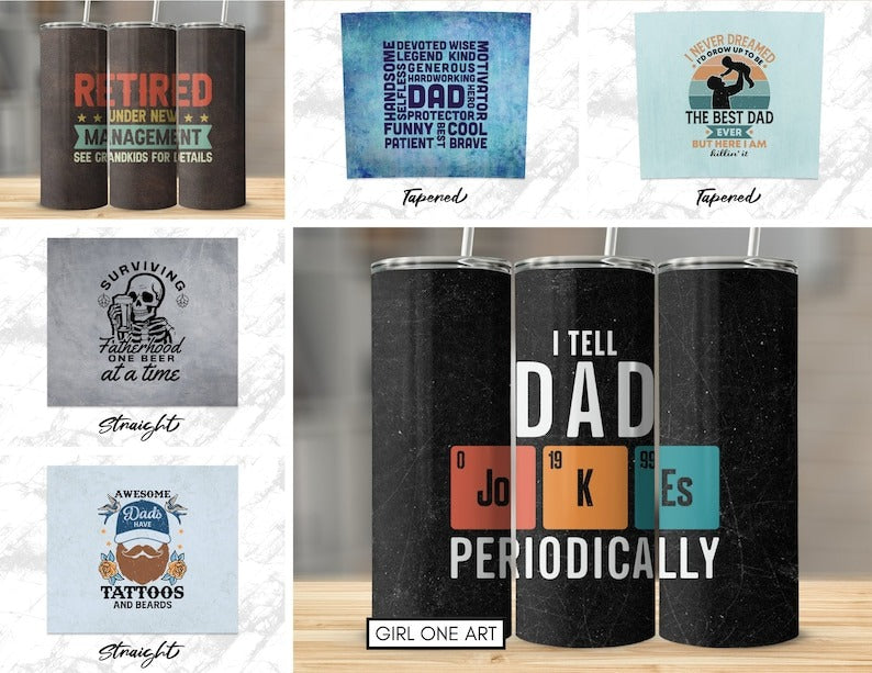 Dad Tumbler Wrap Bundle 20oz Skinny Straight Funny Man Sayings Sublimation Father's Day Design Dad Life Digital Download Grandpa Stepdad PNG