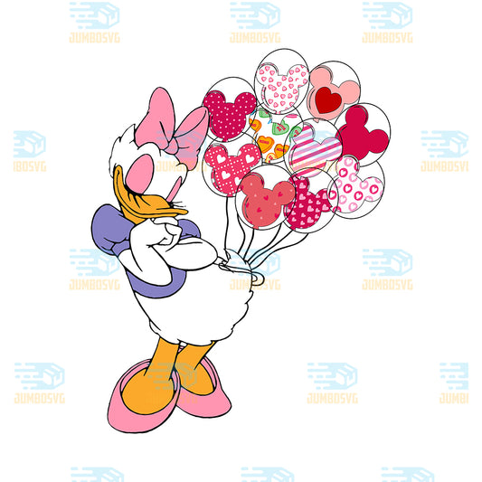 Disney-Daisy-Duck-Heart-Balloons-Valentine-Png