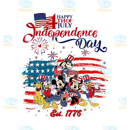 Disney-Mickey-And-Friends-Happy-Independence-Day-Est-1776-4th-Of-July-Png
