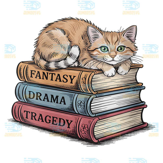 Fantasy-Drama-Tragedy-Cat-Book-Lover-Reading-Humor-Png