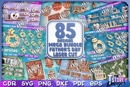 Father's Day Lasercut Mega Bundle 85 Happy Father's Day Lasercut Designs 3D Dad Laser Cut SVG Father's Day Keychain Huge Bundle