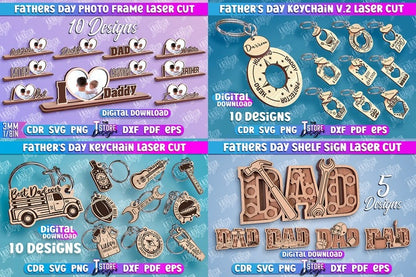 Father's Day Lasercut Mega Bundle 85 Happy Father's Day Lasercut Designs 3D Dad Laser Cut SVG Father's Day Keychain Huge Bundle