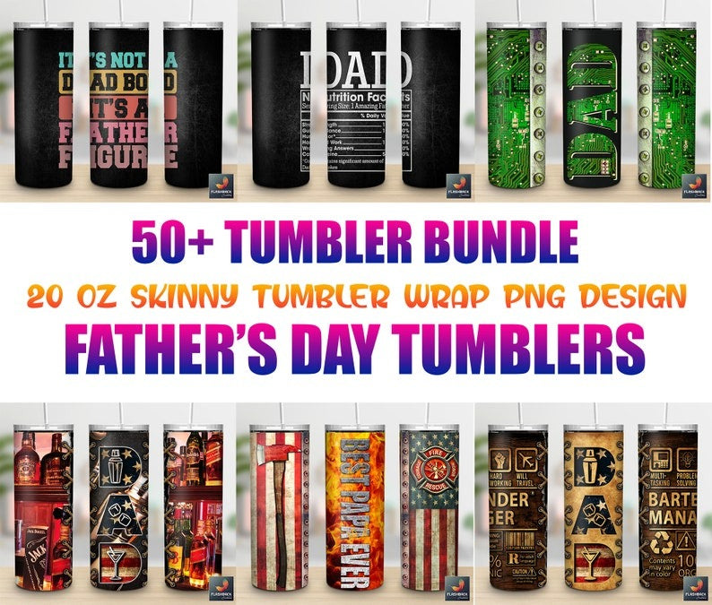 Father's Day Tumbler 50+ Designs 20 Oz Skinny Tumbler Wrap Png Bundle, Father's Day Tumbler Wrap PNG Bundle, Dad Tumbler Bundle