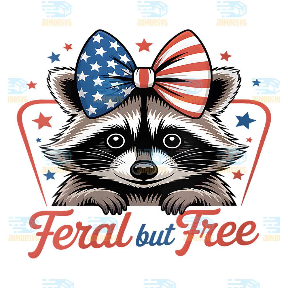 Feral-But-Free-Raccoon-4th-Of-July-Coquette-Bow-Png
