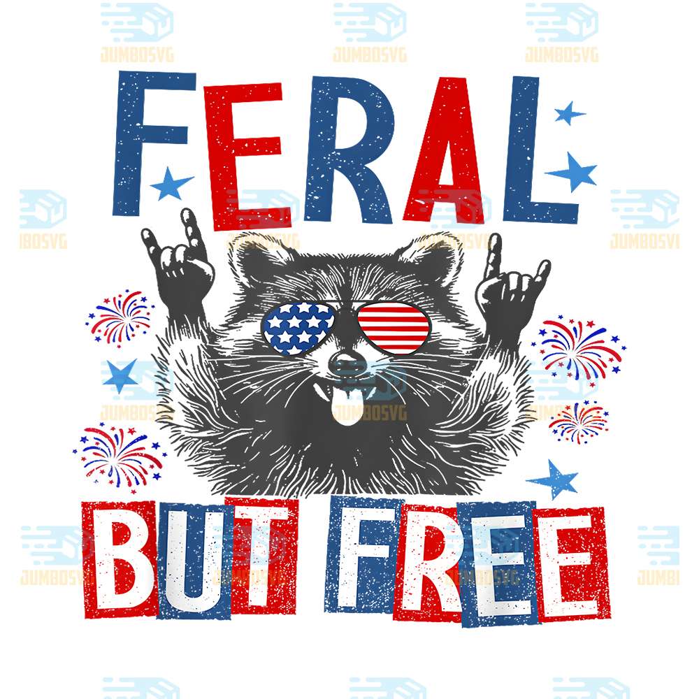 Feral-But-Free-Raccoon-4th-Of-July-Png