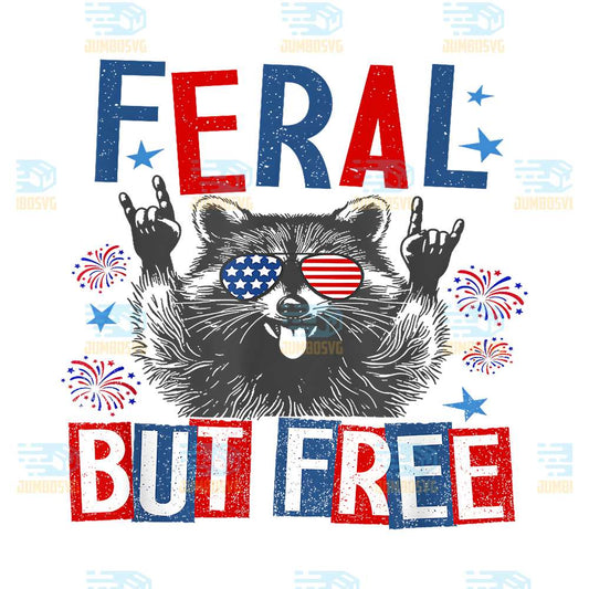 Feral-But-Free-Raccoon-4th-Of-July-Png