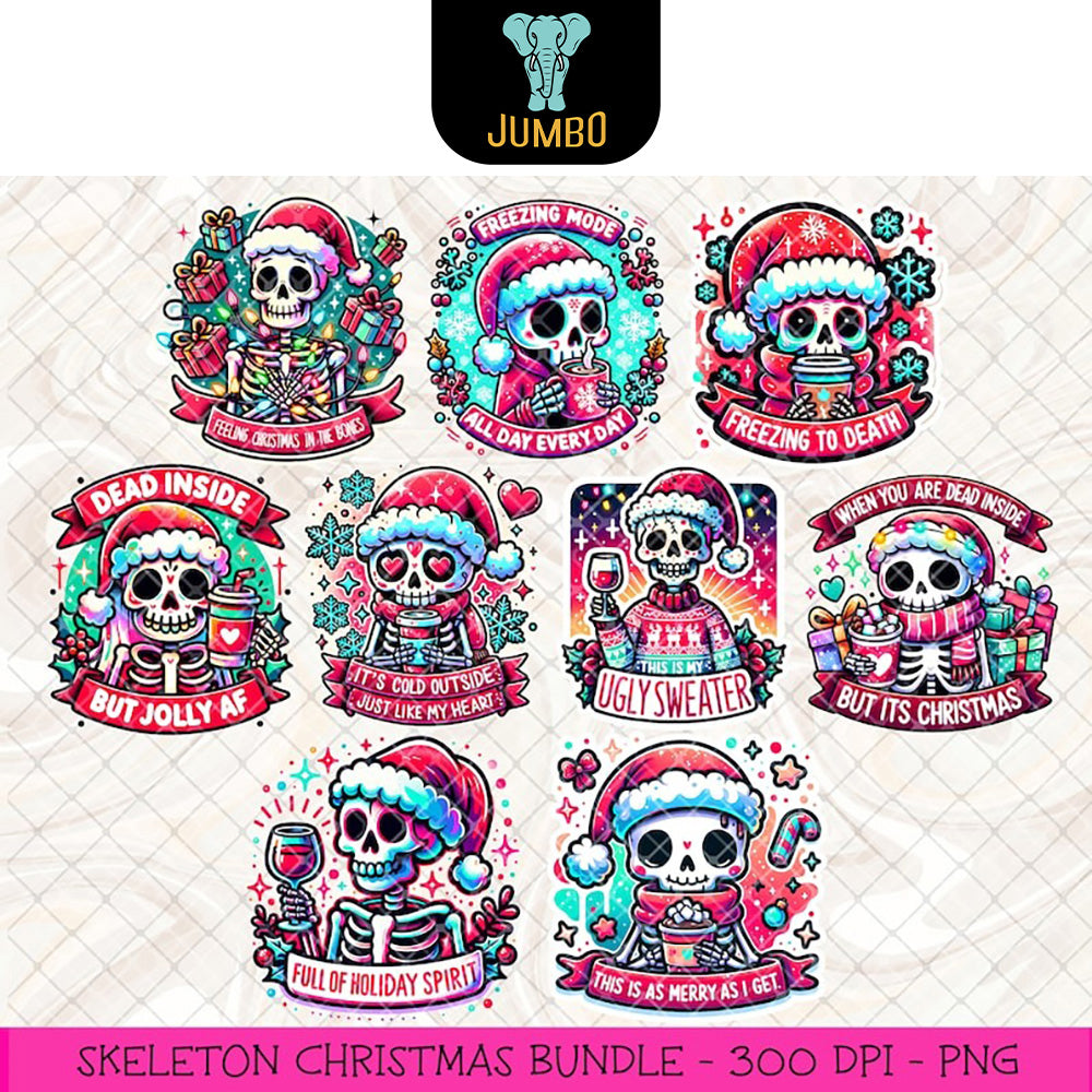 Funny Christmas Skeleton Sublimation Png Bundle - Jumbosvg