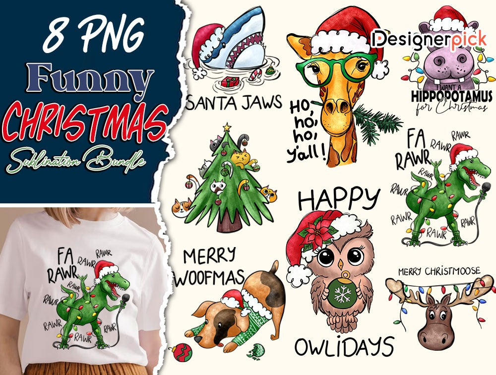 Funny Christmas Sublimation Bundle, Funny Christmas Animal, Funny Christmas Png Bundle, Christmas Sublimation Design - Jumbosvg