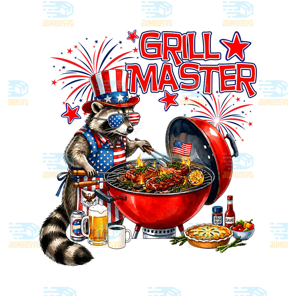 Grill-Master-Raccoon-4th-Of-July-Png